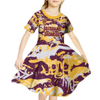 Brisbane Broncos Rugby Kid Short Sleeve Dress Graffiti Typography Urban Camo Abstract Street Style