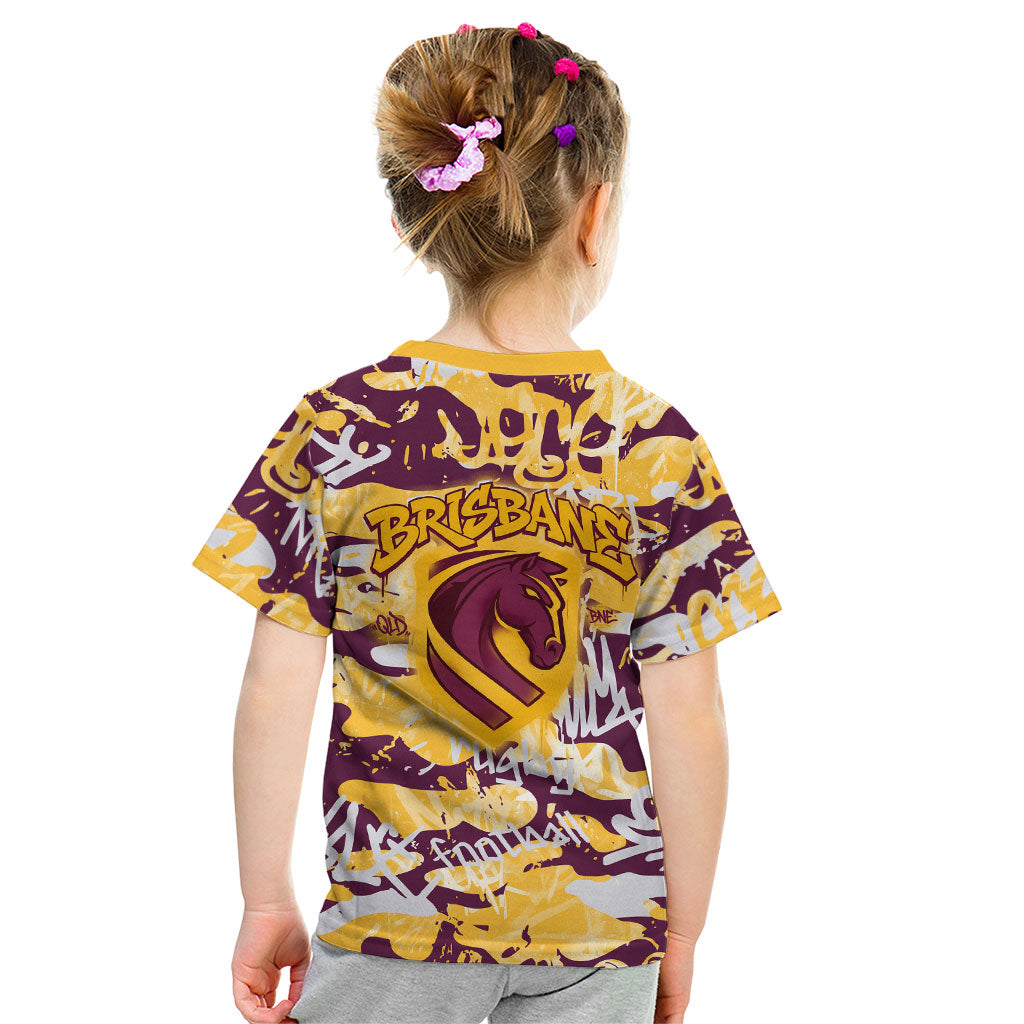 Brisbane Broncos Rugby Kid T Shirt Graffiti Typography Urban Camo Abstract Street Style