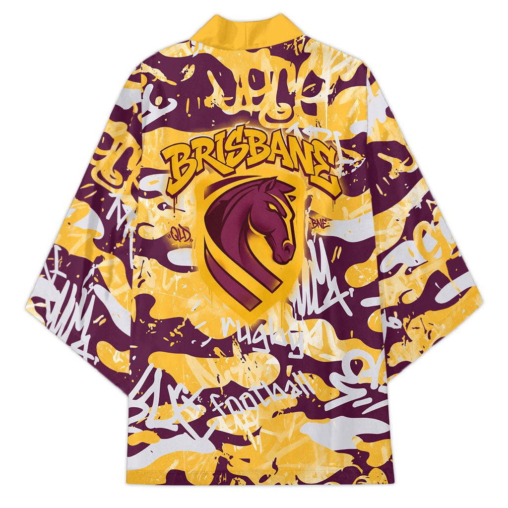 Brisbane Broncos Rugby Kimono Graffiti Typography Urban Camo Abstract Street Style