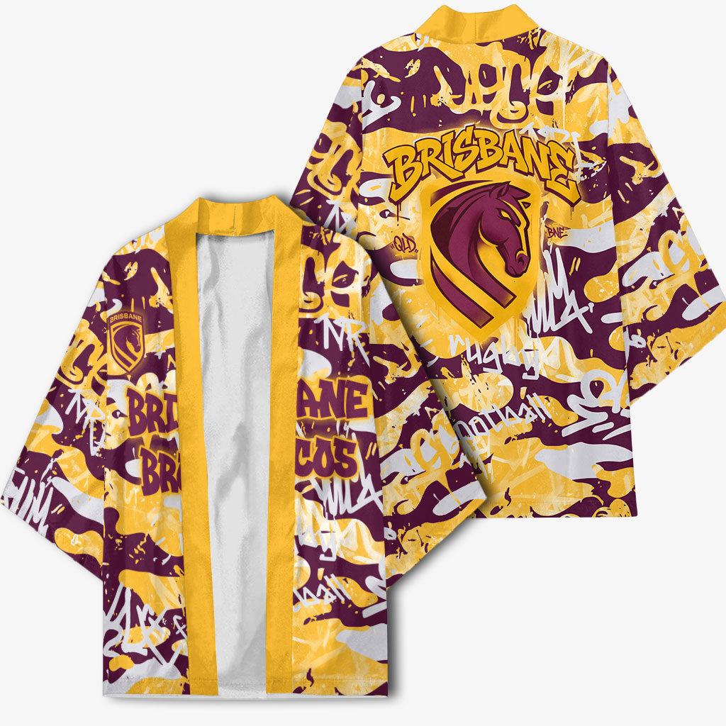 Brisbane Broncos Rugby Kimono Graffiti Typography Urban Camo Abstract Street Style