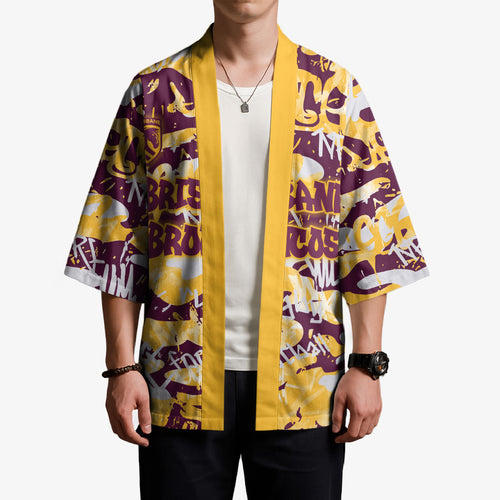 Brisbane Broncos Rugby Kimono Graffiti Typography Urban Camo Abstract Street Style