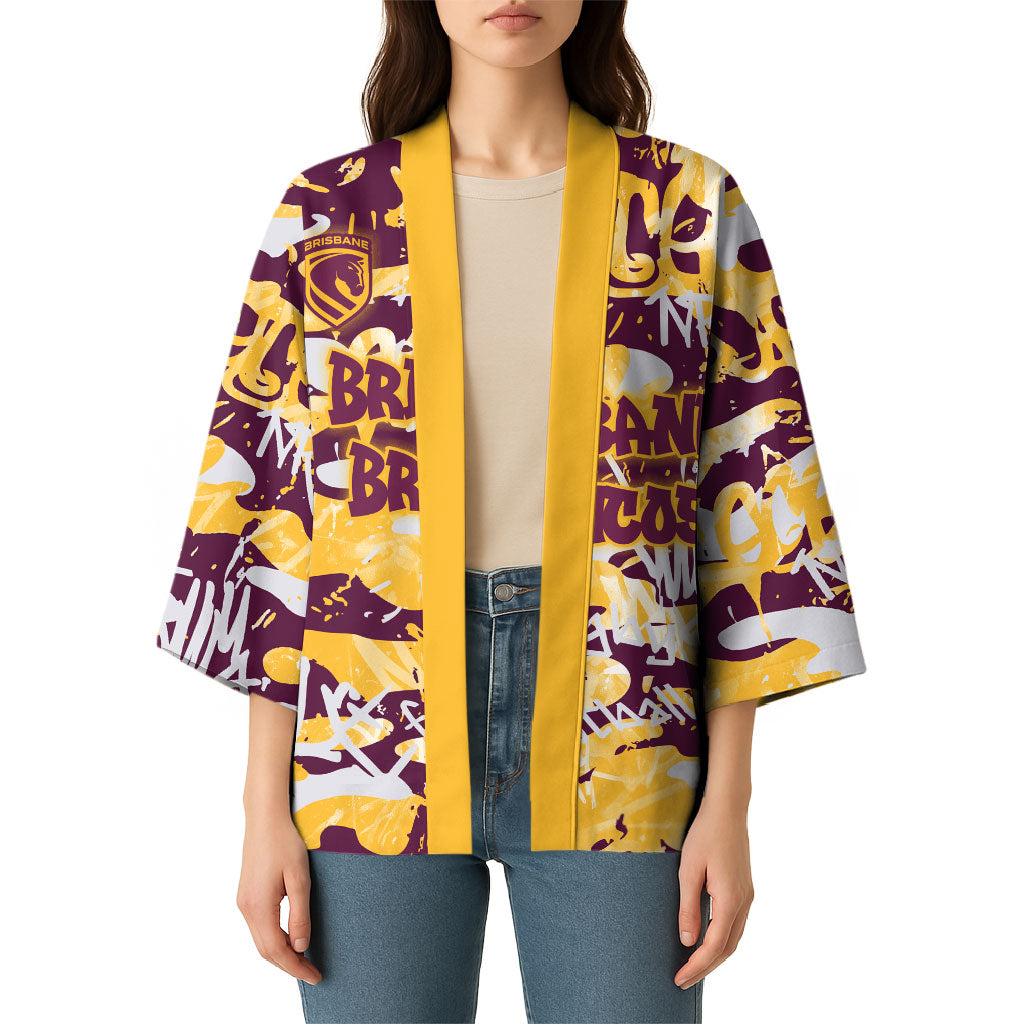 Brisbane Broncos Rugby Kimono Graffiti Typography Urban Camo Abstract Street Style