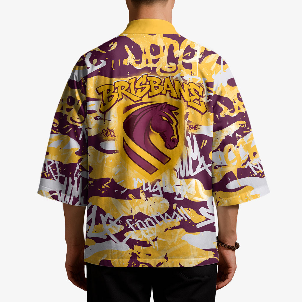 Brisbane Broncos Rugby Kimono Graffiti Typography Urban Camo Abstract Street Style