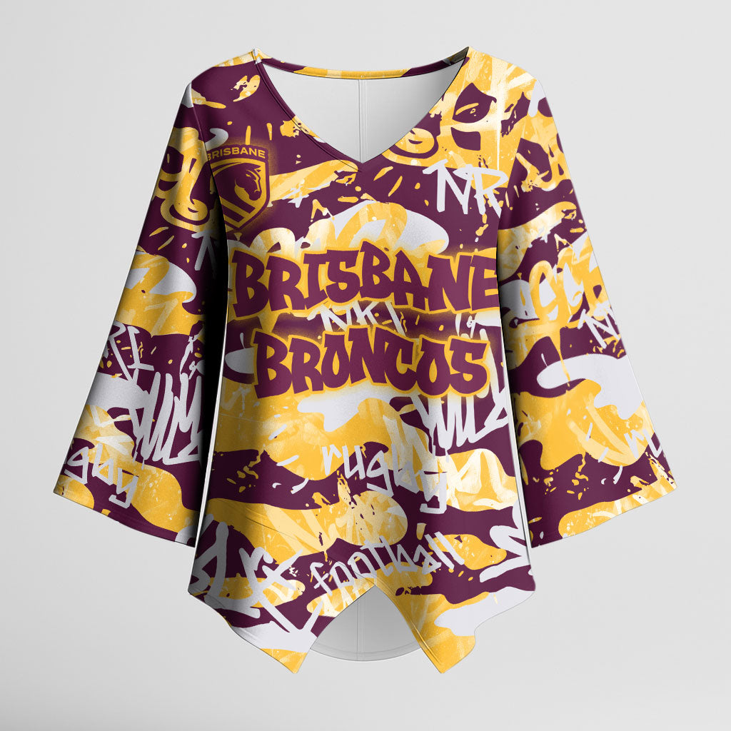 Brisbane Broncos Rugby Kimono Sleeve Blouse Graffiti Typography Urban Camo Abstract Street Style