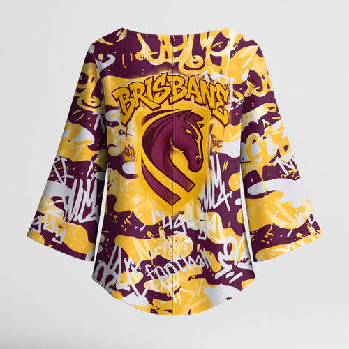 Brisbane Broncos Rugby Kimono Sleeve Blouse Graffiti Typography Urban Camo Abstract Street Style