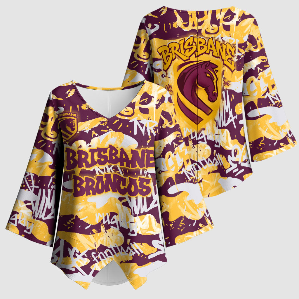 Brisbane Broncos Rugby Kimono Sleeve Blouse Graffiti Typography Urban Camo Abstract Street Style