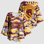 Brisbane Broncos Rugby Kimono Sleeve Blouse Graffiti Typography Urban Camo Abstract Street Style