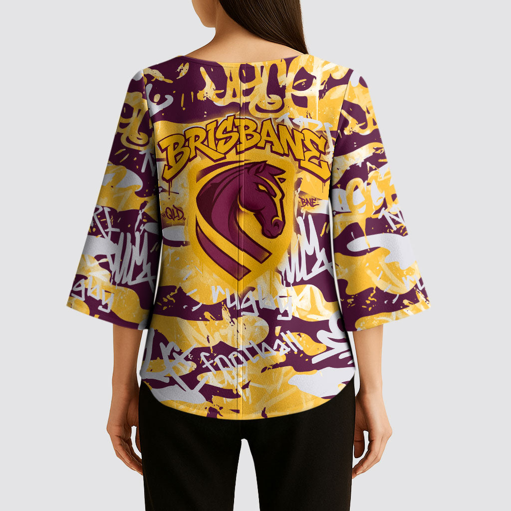Brisbane Broncos Rugby Kimono Sleeve Blouse Graffiti Typography Urban Camo Abstract Street Style