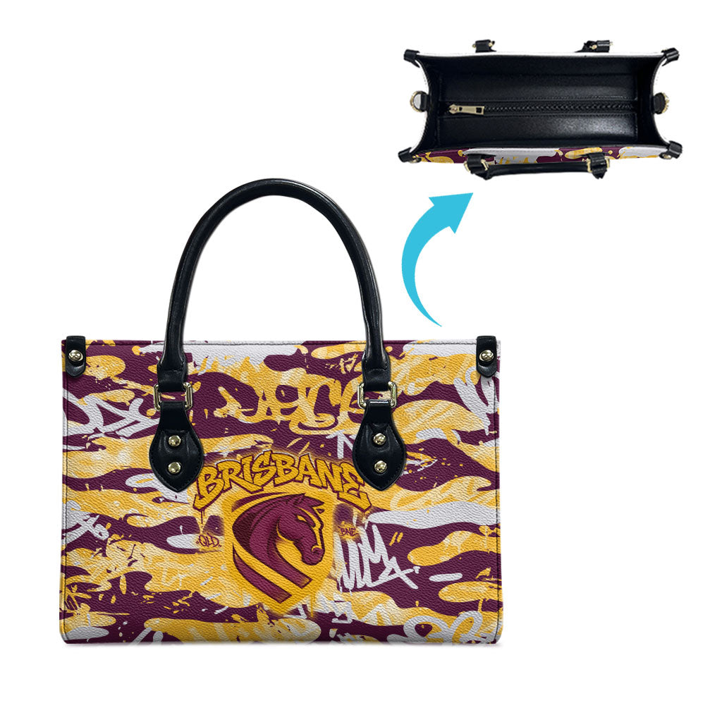Brisbane Broncos Rugby Leather Bag Graffiti Typography Urban Camo Abstract Street Style