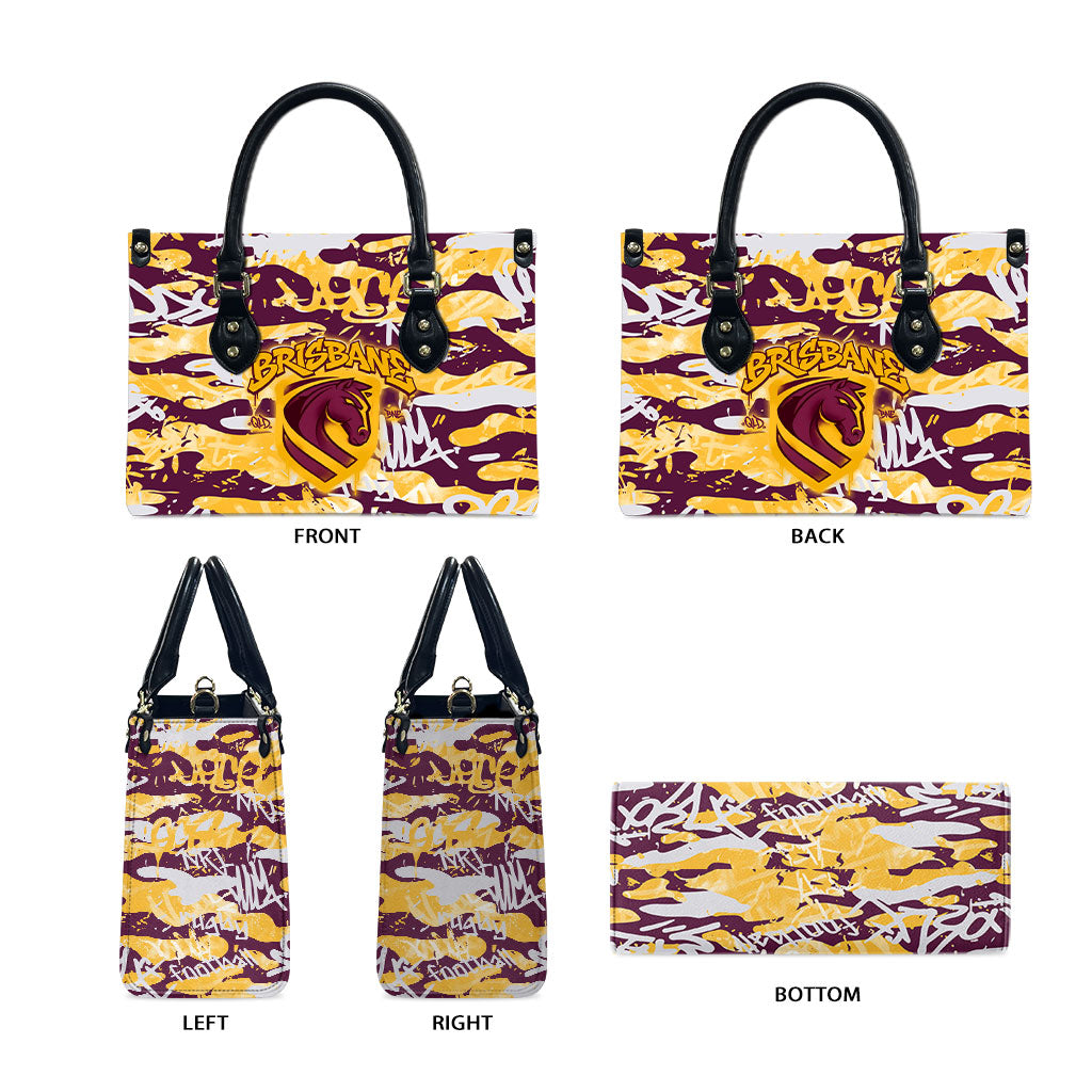 Brisbane Broncos Rugby Leather Bag Graffiti Typography Urban Camo Abstract Street Style