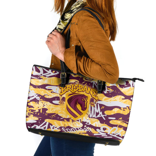 Brisbane Broncos Rugby Leather Tote Bag Graffiti Typography Urban Camo Abstract Street Style