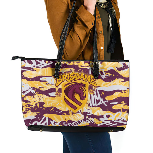 Brisbane Broncos Rugby Leather Tote Bag Graffiti Typography Urban Camo Abstract Street Style