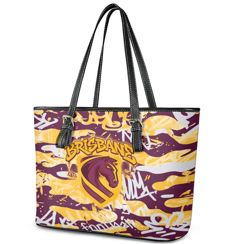 Brisbane Broncos Rugby Leather Tote Bag Graffiti Typography Urban Camo Abstract Street Style