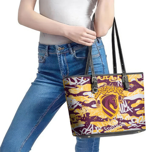 Brisbane Broncos Rugby Leather Tote Bag Graffiti Typography Urban Camo Abstract Street Style