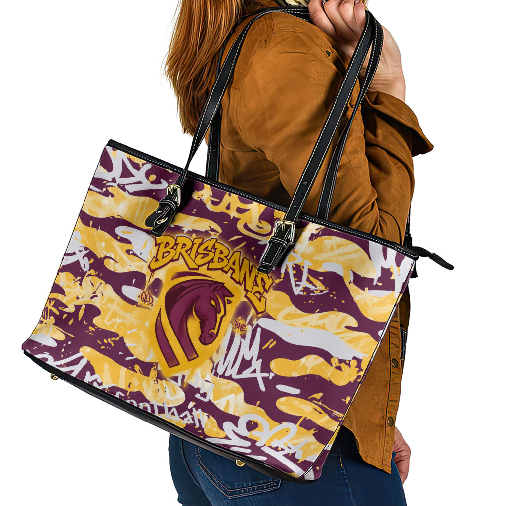 Brisbane Broncos Rugby Leather Tote Bag Graffiti Typography Urban Camo Abstract Street Style