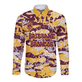 Brisbane Broncos Rugby Long Sleeve Button Shirt Graffiti Typography Urban Camo Abstract Street Style