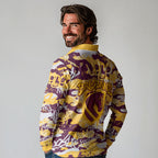 Brisbane Broncos Rugby Long Sleeve Polo Shirt Graffiti Typography Urban Camo Abstract Street Style