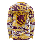 Brisbane Broncos Rugby Long Sleeve Shirt Graffiti Typography Urban Camo Abstract Street Style