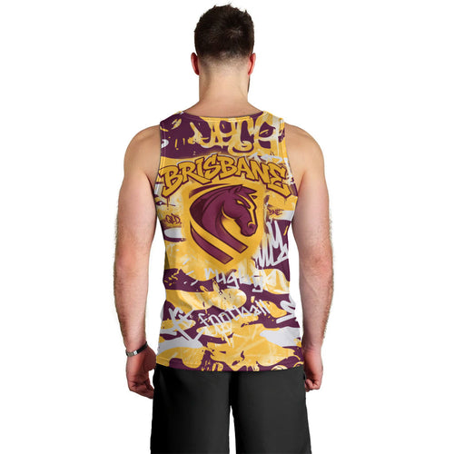 Brisbane Broncos Rugby Men Tank Top Graffiti Typography Urban Camo Abstract Street Style