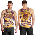 Brisbane Broncos Rugby Men Tank Top Graffiti Typography Urban Camo Abstract Street Style