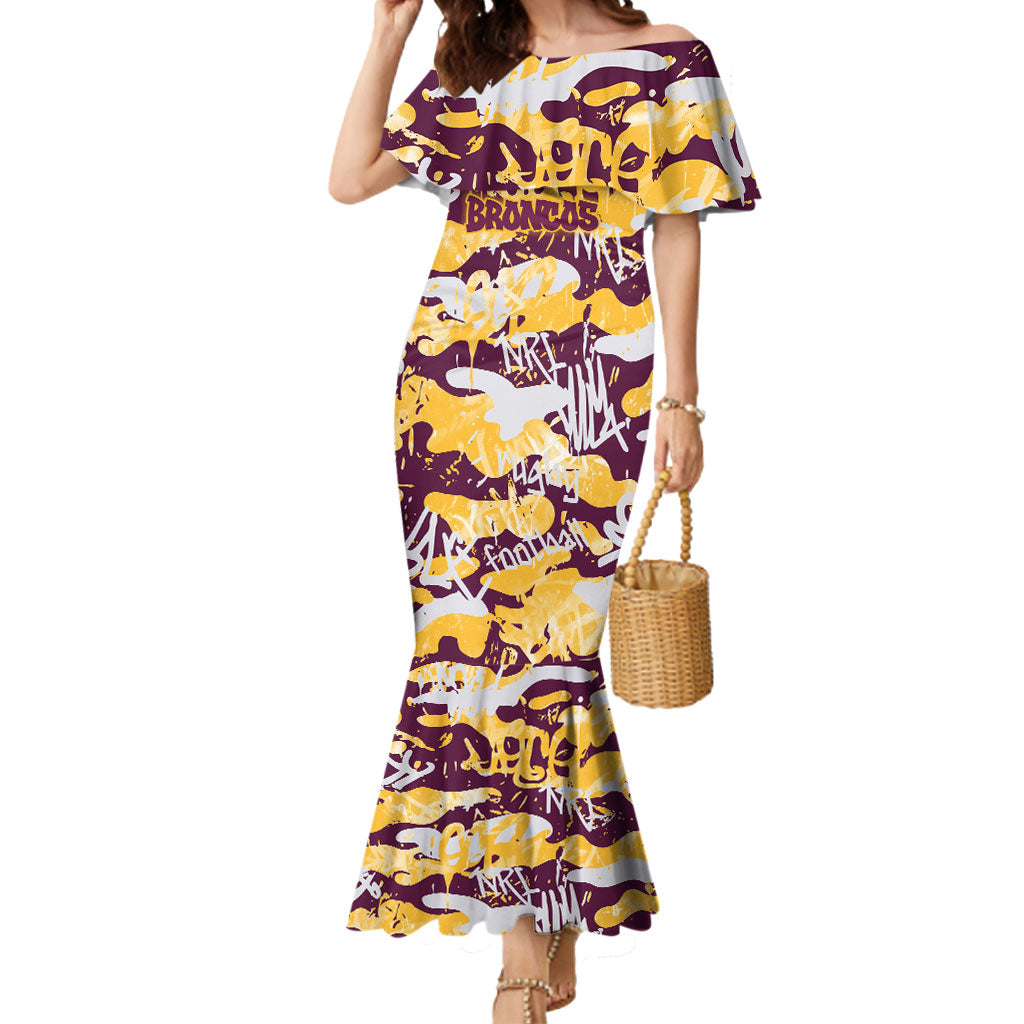 Brisbane Broncos Rugby Mermaid Dress Graffiti Typography Urban Camo Abstract Street Style