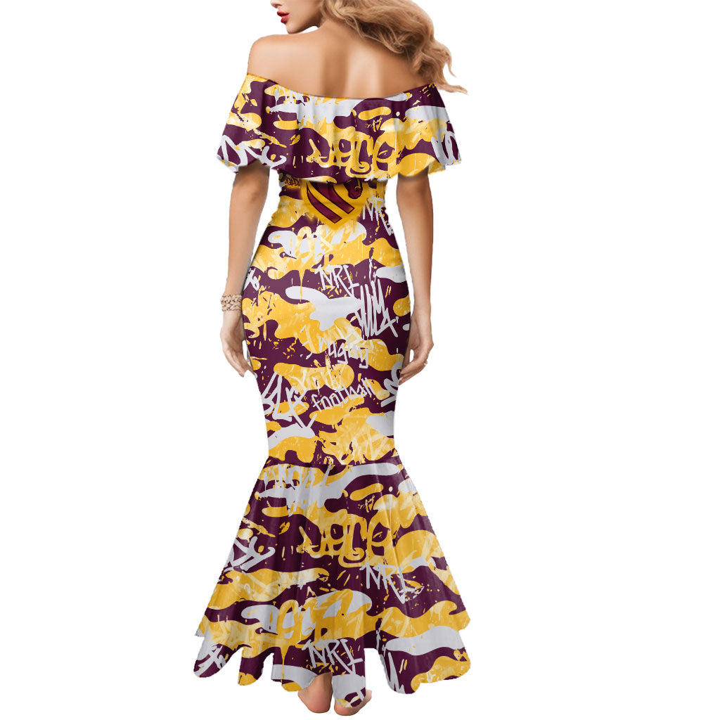 Brisbane Broncos Rugby Mermaid Dress Graffiti Typography Urban Camo Abstract Street Style