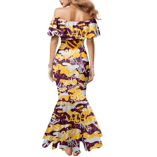 Brisbane Broncos Rugby Mermaid Dress Graffiti Typography Urban Camo Abstract Street Style