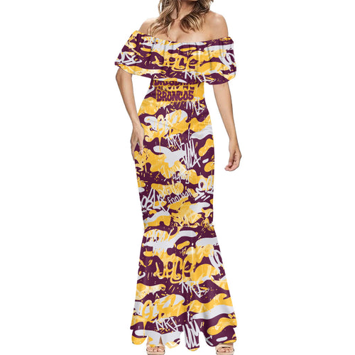 Brisbane Broncos Rugby Mermaid Dress Graffiti Typography Urban Camo Abstract Street Style