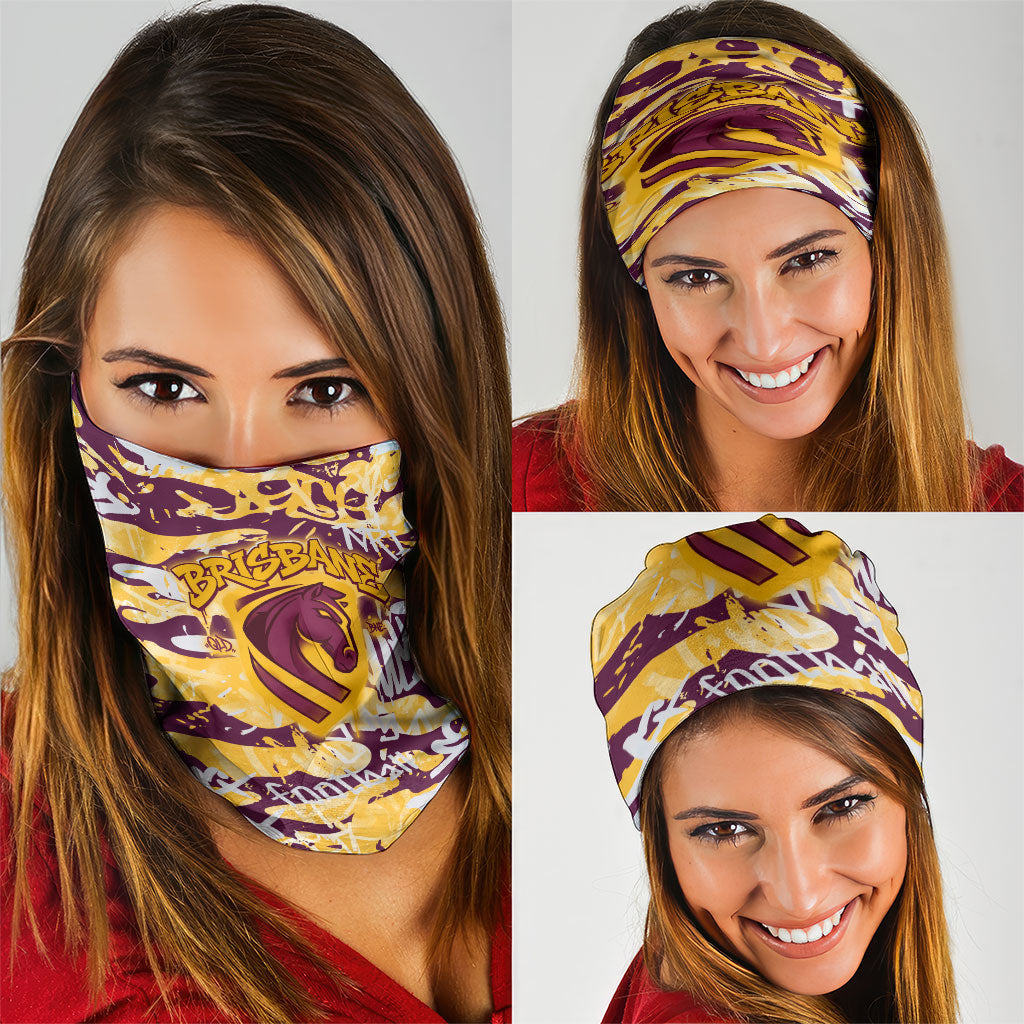 Brisbane Broncos Rugby Neck Gaiter Graffiti Typography Urban Camo Abstract Street Style