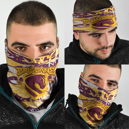 Brisbane Broncos Rugby Neck Gaiter Graffiti Typography Urban Camo Abstract Street Style