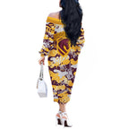 Brisbane Broncos Rugby Off The Shoulder Long Sleeve Dress Graffiti Typography Urban Camo Abstract Street Style