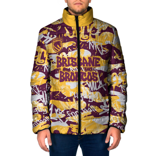 Brisbane Broncos Rugby Padded Jacket Graffiti Typography Urban Camo Abstract Street Style