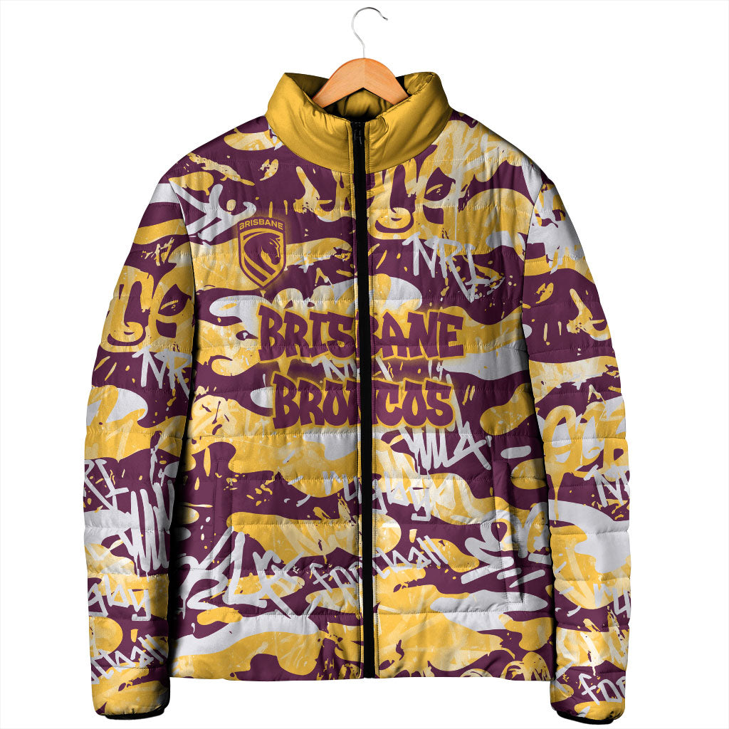 Brisbane Broncos Rugby Padded Jacket Graffiti Typography Urban Camo Abstract Street Style