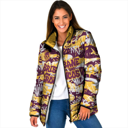 Brisbane Broncos Rugby Padded Jacket Graffiti Typography Urban Camo Abstract Street Style