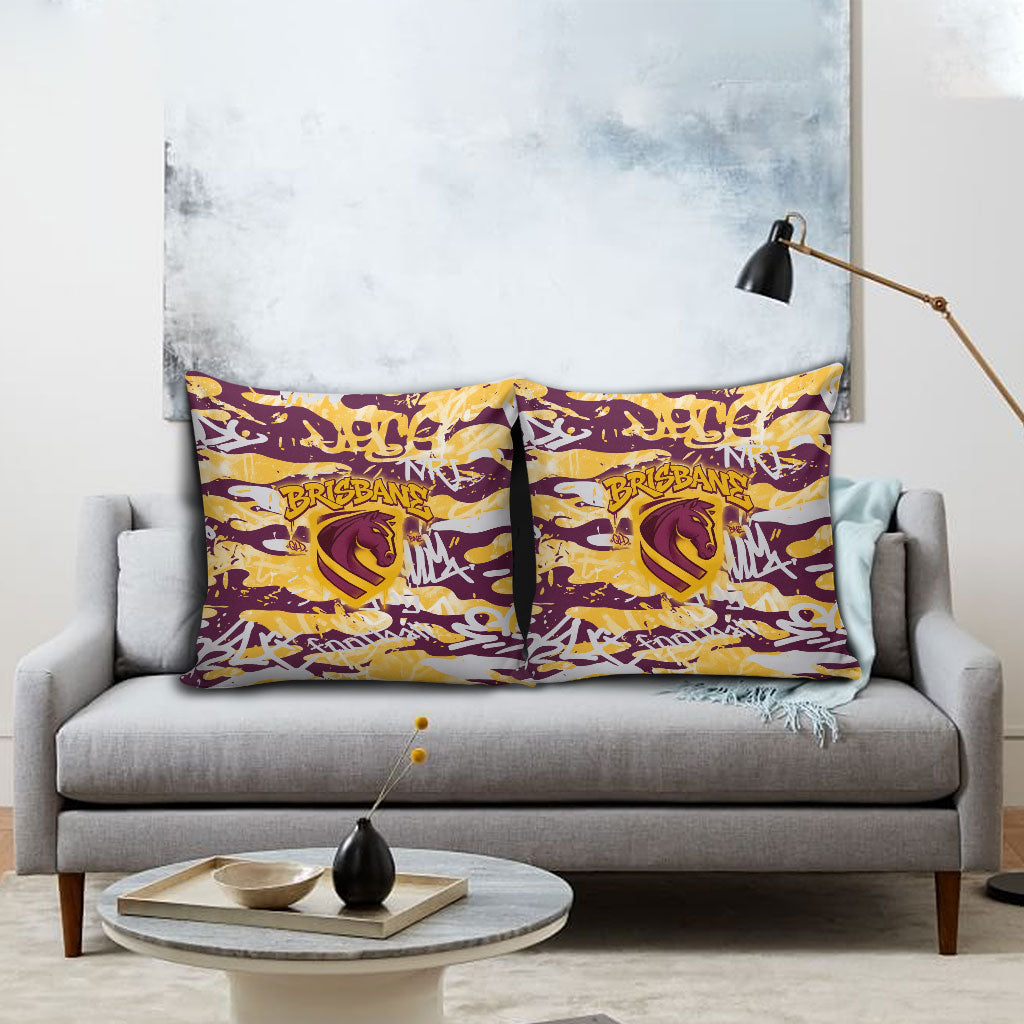 Brisbane Broncos Rugby Pillow Cover Graffiti Typography Urban Camo Abstract Street Style