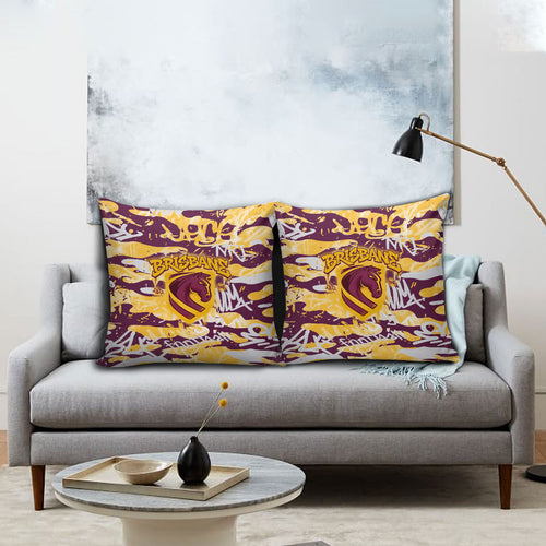 Brisbane Broncos Rugby Pillow Cover Graffiti Typography Urban Camo Abstract Street Style
