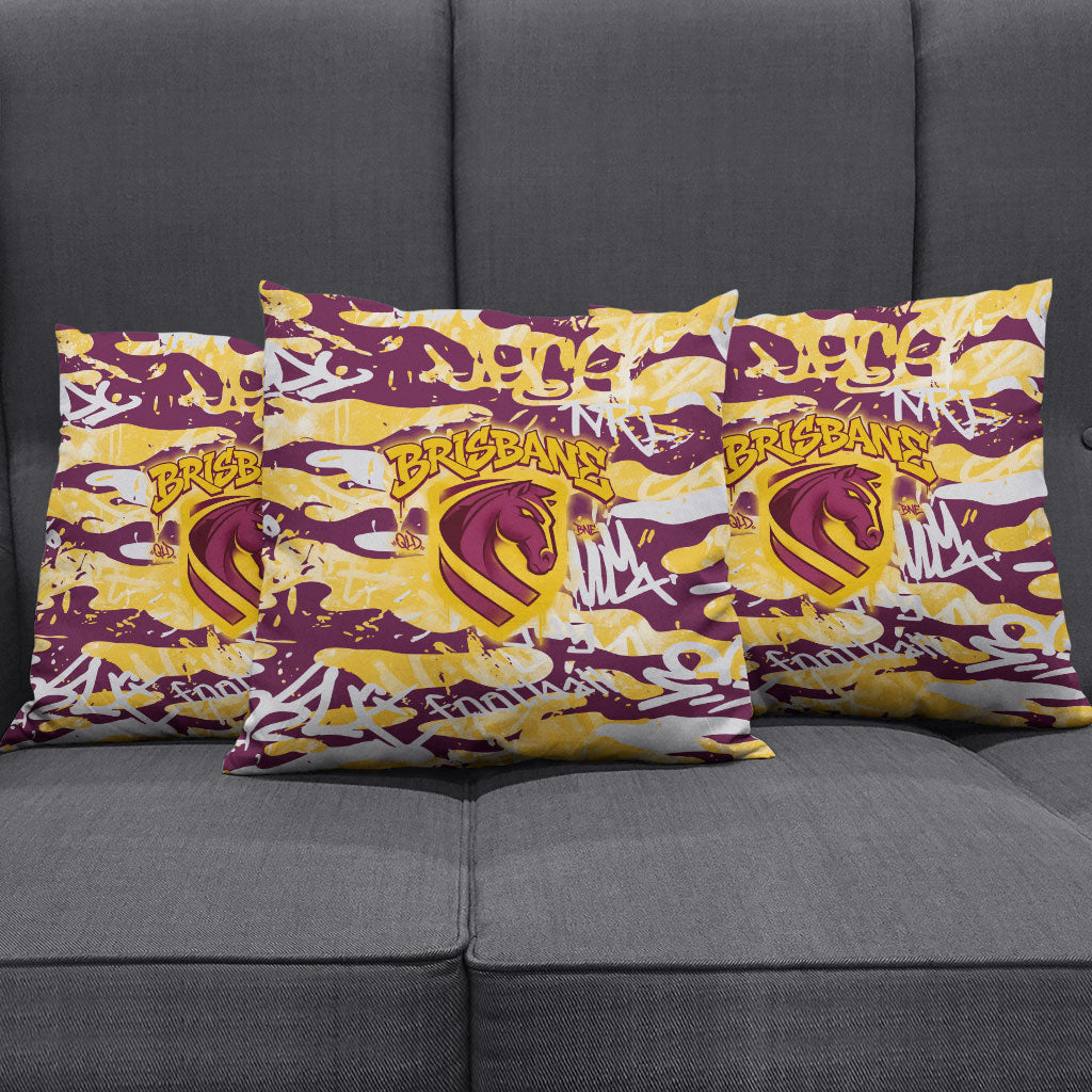 Brisbane Broncos Rugby Pillow Cover Graffiti Typography Urban Camo Abstract Street Style
