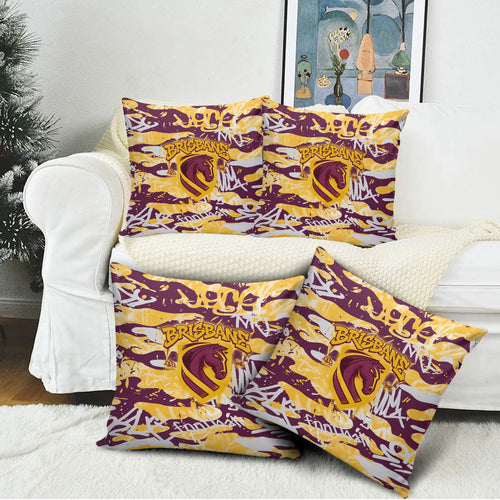 Brisbane Broncos Rugby Pillow Cover Graffiti Typography Urban Camo Abstract Street Style