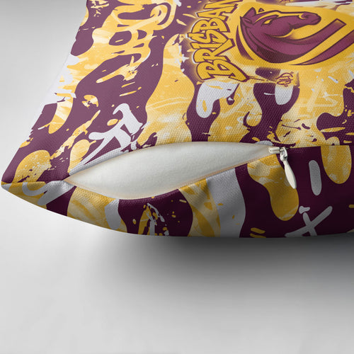 Brisbane Broncos Rugby Pillow Cover Graffiti Typography Urban Camo Abstract Street Style