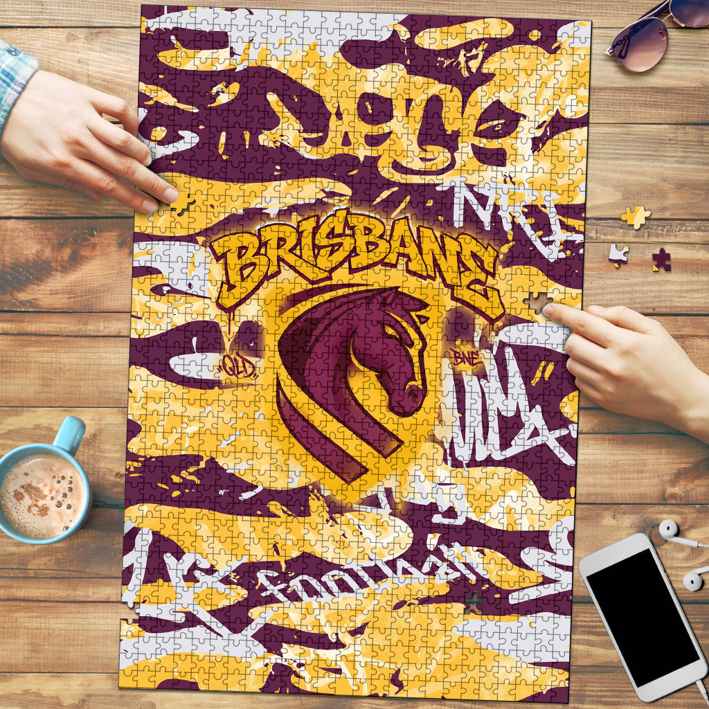 Brisbane Broncos Rugby Puzzle Graffiti Typography Urban Camo Abstract Street Style