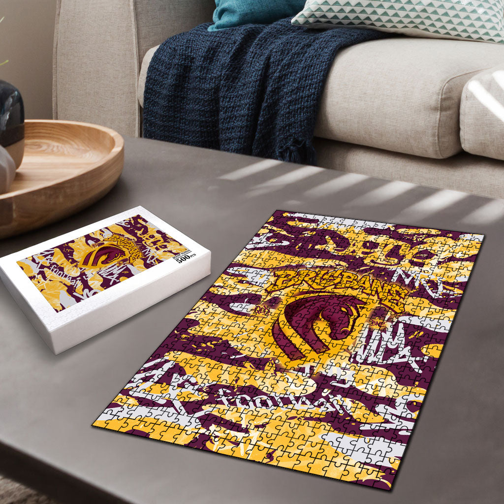 Brisbane Broncos Rugby Puzzle Graffiti Typography Urban Camo Abstract Street Style