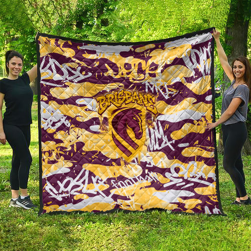 Brisbane Broncos Rugby Quilt Graffiti Typography Urban Camo Abstract Street Style
