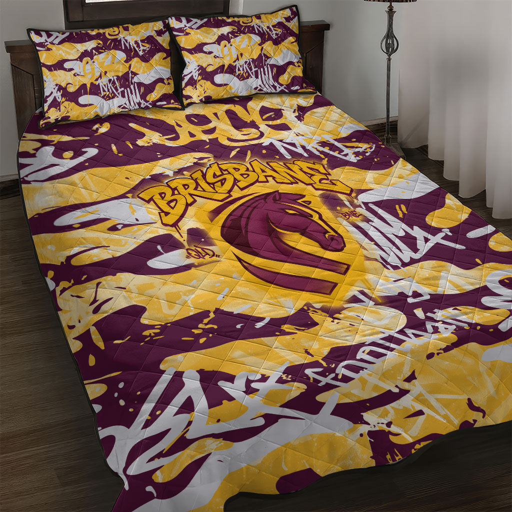 Brisbane Broncos Rugby Quilt Bed Set Graffiti Typography Urban Camo Abstract Street Style