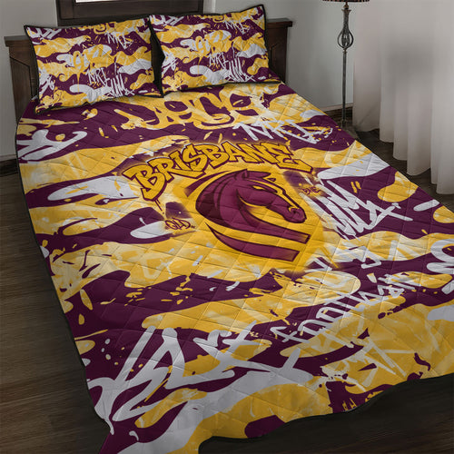 Brisbane Broncos Rugby Quilt Bed Set Graffiti Typography Urban Camo Abstract Street Style