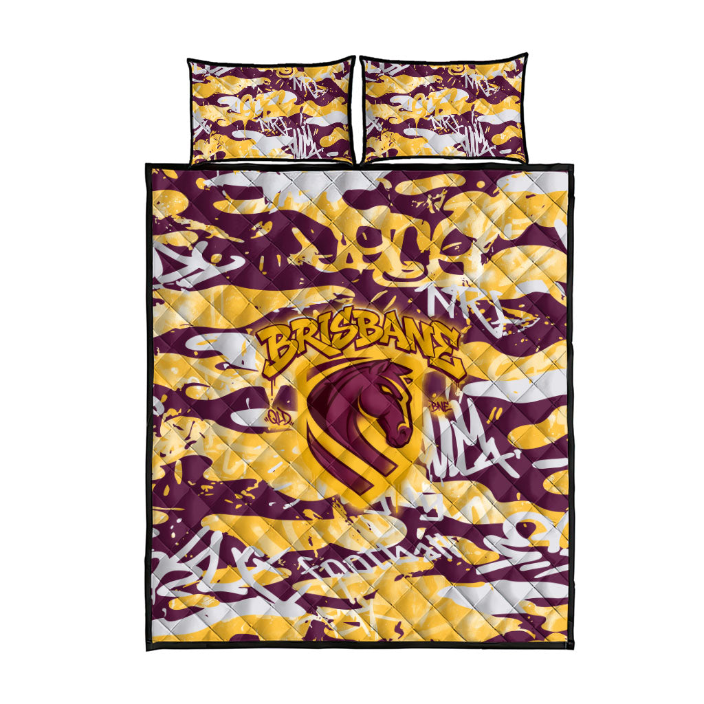 Brisbane Broncos Rugby Quilt Bed Set Graffiti Typography Urban Camo Abstract Street Style
