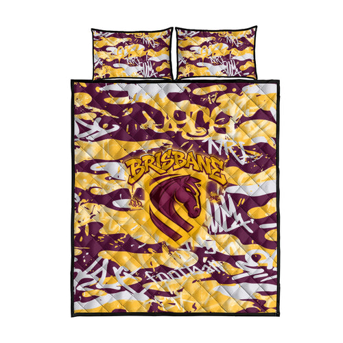 Brisbane Broncos Rugby Quilt Bed Set Graffiti Typography Urban Camo Abstract Street Style