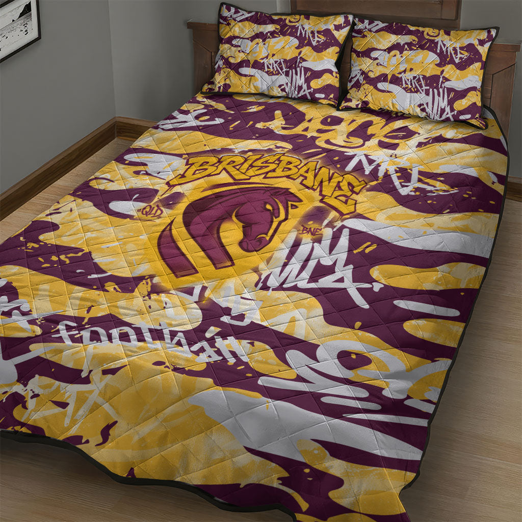 Brisbane Broncos Rugby Quilt Bed Set Graffiti Typography Urban Camo Abstract Street Style