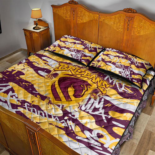 Brisbane Broncos Rugby Quilt Bed Set Graffiti Typography Urban Camo Abstract Street Style