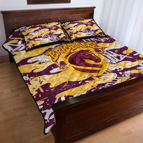 Brisbane Broncos Rugby Quilt Bed Set Graffiti Typography Urban Camo Abstract Street Style
