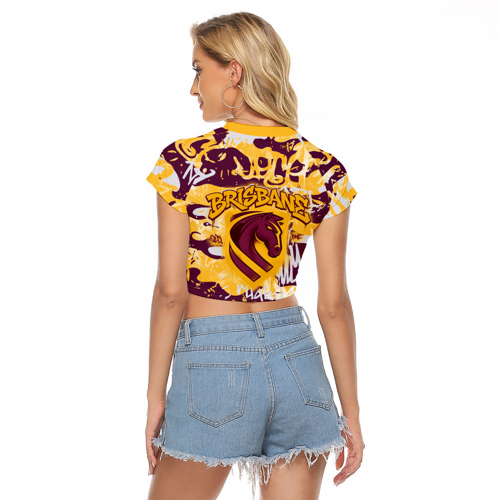 Brisbane Broncos Rugby Raglan Cropped T Shirt Graffiti Typography Urban Camo Abstract Street Style